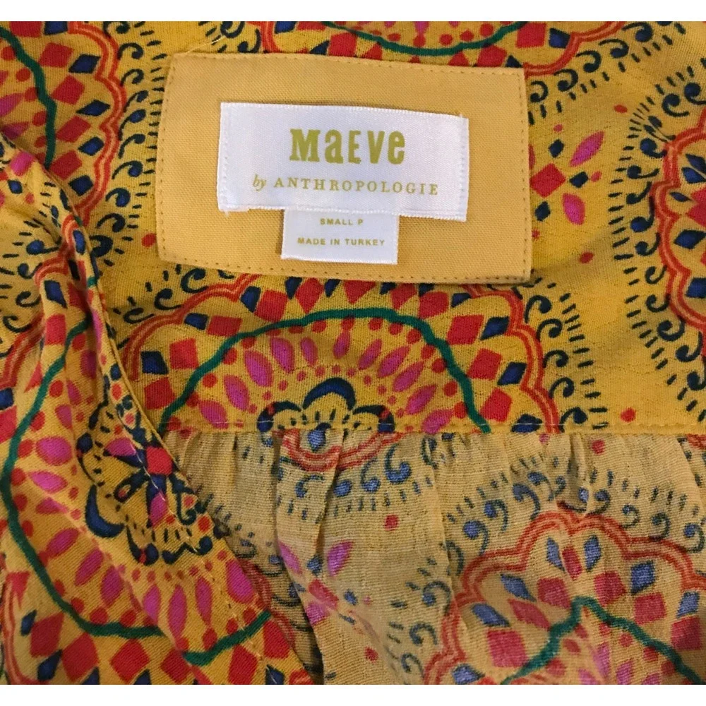 Anthropologie Maeve Marzia Wrap Blouse Small Yellow Medallion Boho Top
